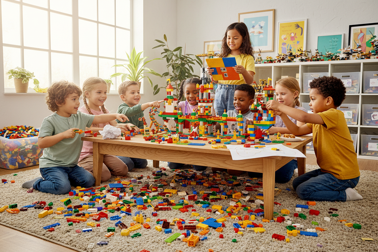 kids building lego